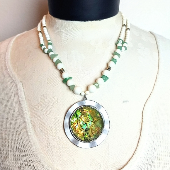 Piece #255 "Mermaiden" Aventurine Acrylic Necklace - Picture 1 of 5